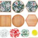 WEBEEDY 3 Styles DIY Mosaic Craft Kit Easy to Make DIY Flower Mosaic Bamboo Coasters Kits for Adults Beginner, Glass Mosaic Tiles with Blank Base Tray for Handmade Art Home Decor (NO Caulk/Glue)