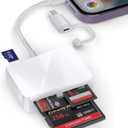 TIANSONG SD Card Reader for iPhone, 4 in 1 USB C and Lightning to CF/SD/MS/TF Card Adapter Memory Card Reader for Camera Adapter Trail Game Camera Viewer for iPad Macbook Plug and Play No App Required (White/Gray)