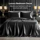 BEDELITE Satin Sheets Queen Size Bed Set, Luxury Soft Black Silky Sheets for Hair and Skin, Similar to Silk Bed Sheets Set 4 Pieces with 1 Deep Pocket Fitted Sheet, 1 Flat Sheet, and 2 Pillowcases