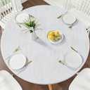 Smiry Round Picnic Tablecloth, Wipeable Flannel Backed Vinyl Tablecloths for 45" - 56" Tables, Waterproof Elastic Fitted Table Covers for Camping, Indoor, Outdoor, Grey & White, For Up to 45"-56" Round