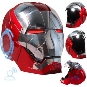 Iron-Mans Helmet Electronic Mark 5 Helmet Silver Voice Control/Sensing/Remote Control Open/Close with Sounds & LED Eyes Light Up Super Hero Movie 1:1 Model Prop, Large