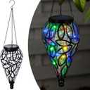 Solar Hanging Lantern Outdoor Lights, Tear-Shaped 15 LEDs Multi-Color Hanging Lights with S Hooks Decor in Garden, Yard, Pathway, Front Door and Landscape