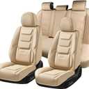 Coverado Car Seat Covers Full Set, Seat Covers for Cars, Front Seat Covers and Back Seat Cover Waterproof Leather Automotive Seat Cover, Universal Car Interior Protectors Cushion for Most Cars Beige