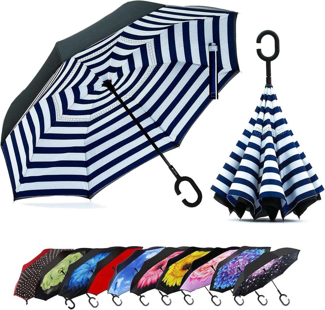 MRTLLOA 40/49/56 Inch Oversize Windproof Inverted Reverse Upside Down Umbrella, Golf Size Rain Umbrella, Double Layer, C-Shaped Handle for Men, Women and Kids