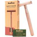 Bambaw Safety Razor for Women with 5 Double Edge Blades, Double Edge Razor, Single Blade Razors for Women and Men, Reusable & Plastic Free Rose Gold