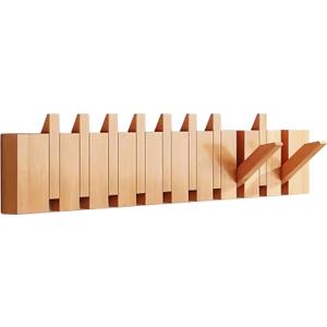 Beech Paint-10 Hooks Wall Mounted Coat RackHooks Piano Key Hangers Natural Solid Wood Hanger Non-Woven Fabric Clothes Hangers for Closet, Kitchen, Bedroom, Bathroom, Entryway