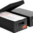 VHS Storage Box Set  2-Pack Faux Leather Cassette Tape Storage Bins  Holds 14 Clamshell Tapes Each  Stackable Vintage Media Organizer-Black