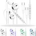 for iPhone 16/15 USB-C Headphones & Phone Earbuds with Mic/Volume Control, Close to Hi-Fi sound quality Type C Earphones for Samsung Galaxy S23 - Plug-and-Play Noise Cancelling wired Earbuds 2 Packs