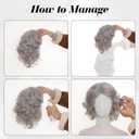 5PCS Old Lady Wig Costume Set for Women Granny Costume Set with Hair Cap Glasses Glasses Chain and Pearl Necklace for Halloween Party (Grey)