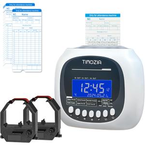 Time Clock for Employees Small Business, 6 U.S. Time Zones, Automatic Daylight Saving & Auto Time Update, Punch Card Time Recorder with 6 Punches Per Day-50 Time Cards and 2 Ribbons (White-2)