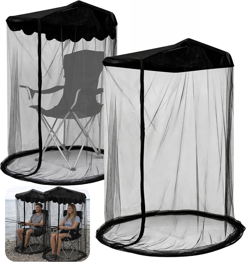 2 Pcs 63" H Canopy Chair Mosquito Net, Mosquito Mesh Chair Net with Waterproof Roof and Zipper Opening, Mosquito Net Chairs Cover for Outdoor Hiking Fishing Camping, Excluded Chair or Support