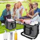 Reusable Drink Carrier with Handle Insulated, Collapsible 4-Cup Beverage Bag with No-Spill Base, Adjustable Dividers & Shoulder Strap, Portable Caddy for Delivery, Car and Travel, Gray