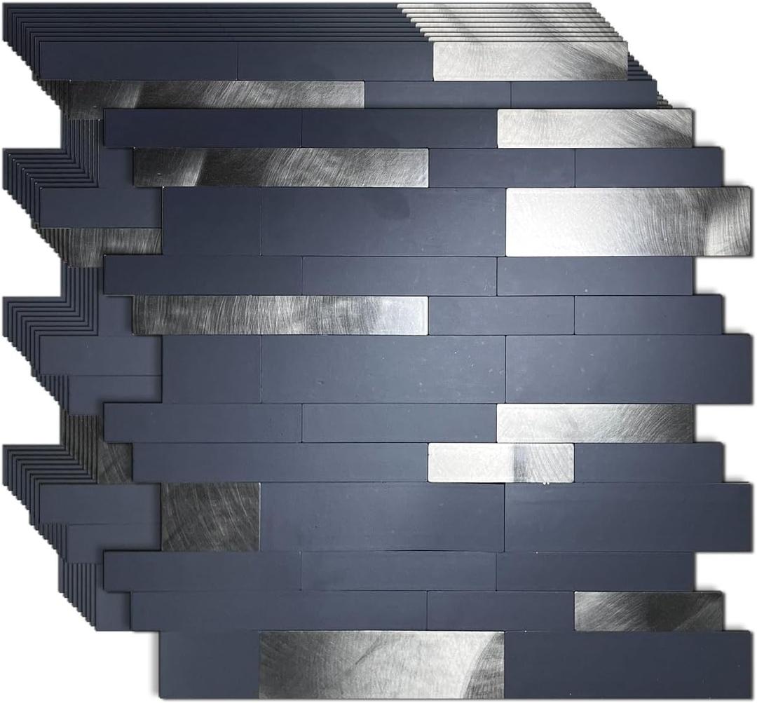 WEIMEISC 10-Sheet Peel and Stick Backsplash Tile, PVC Mixed Metal Stick on Backsplash Tiles for Kitchen (Grey+Frosted Grey)
