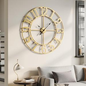 Cuspin 40 Inch Large Wall Clock, Extra Large Gold Clocks for Living Room, Battery Operated Wall Clock Silent Non-Ticking, Easy to Read Arabic Numerals, Modern Decorative Clock for Home Decor