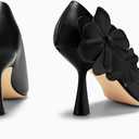Coutgo Womens Stiletto High Heels Flower Dress Shoes Closed Pointed Toe Slip on Wedding Party Formal Pumps (Black)