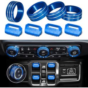 8Pcs Button Knob Cover for Jeep Wrangler JL JLU 2018-2024 2025 & Gladiator JT 2020-2024 2025 Accessories, JL Window Switch Button Cover Volume Radio Air Conditioner Headlight Switch Knob Cover (Blue)