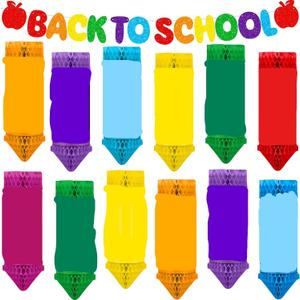 Renbuzhu 13Pcs Hanging Honeycomb Welcome Back to School Banner Classroom Decorations for First Day of School Party Supplies Decor