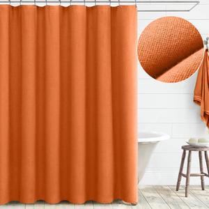 Awellife Burnt Orange Shower Curtain Linen Textured Boho Farmhouse Shower Curtains for Bathroom Fabric Liner 72 x 72 Inch