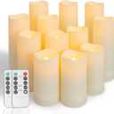 Metaku Flameless Flickering Candles Battery Operated LED Candles Set of 12 Ivory with Remote & Timer for Halloween, Christmas, Bedroom, Home, Wedding, Birthday Decoration D2.2'' x H4''5''6''7"