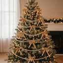 Jutom 52 Feet Christmas Wooden Beads Garland 36 Pcs Velvet Bows for Christmas Tree Holiday Decoration,Xmas Home Garlands Fireplace Holiday Party Decor(Khaki)