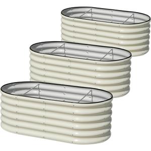 SnugNiture 3 Pcs 4x2x1.5ft Raised Garden Bed Outdoor, 17" Tall Galvanized Metal Planter Box, Oval Raised Garden Bed Kit for Planting Vegetables Plants Fruits, Beige White