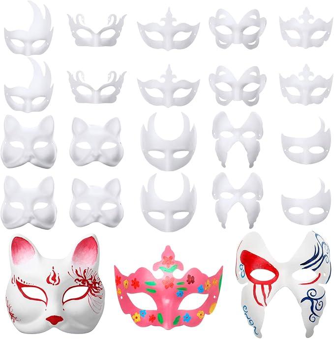 Aoriher Paper Mache Masks Bulk DIY Blank Mardi Gras Mask Cat for Masquerade Costume Cosplay Party 50 Pack