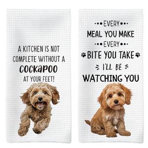 Tzhim Cockapoo Dog Kitchen Towels Set of 2, Cockapoo Gifts Hand Towels, Gifts for Cockapoo Lovers Dish Towels Dishcloths Tea Towels for Kitchen, Dog Lover Gifts, Dog Kitchen Bathroom Decor, 16x24 Inch