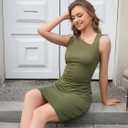 ZTC Elegant Sleeveless Summer Ruched Bodycon Dress with Asymmetrical NecklinePerfect for Casual Cocktail Evening Wear (Green, M)