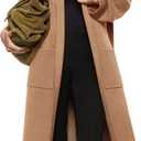Womens Long Sleeve Maxi Cardigan Open Front Oversized Knitted Sweater Coat Casual Lapel Warm Overcoat with Pockets (Medium, Camel)