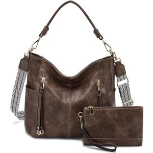 Chase Chic Hobo Bag for Women, PU Ladies Purse Handbags Trendy Crossbody Shoulder Bucket Bag for Work,Travel (Coffee)