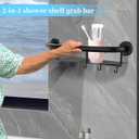 Munzong 18 Inch Shower Grab Bar w/Storage Shelf, Black Stainless Steel 2 in 1 Bathroom Balance Bar, Safety Hand Rail Support Senior Assist Bath Handle
