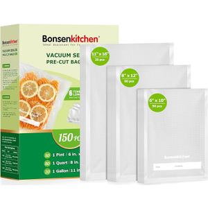 Bonsenkitchen Vacuum Sealer Bags, 20 Gallon 11" x 16"+ 80 Quart 8" x 12"+ 50 Pint 6" x 10", Commercial Grade, BPA Free, Food Sealer Bags for Vac Storage, Meal Prep or Sous Vide Cooking, VB15