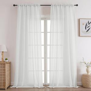 CUCRAF White Sheer Curtains 90 Inches Long 2 Panels Set, Semi Sheer Rod Pocket Window Treatment Voile Drapes for Living Room Bedroom(37''W x 90''L, Off White)