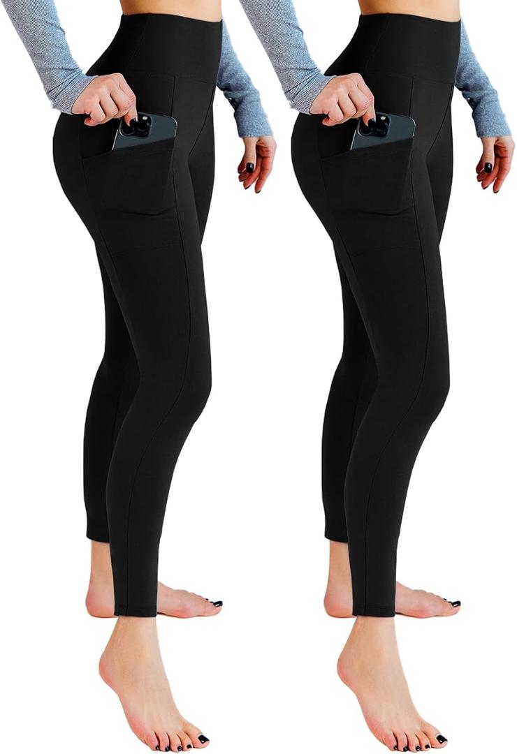 Leafigure 2 Pack Leggings with Pockets for Women, High Waisted Soft Leggings for Yoga Gym, XXL