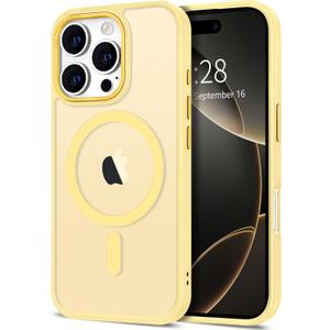 Hython Case for iPhone 16 Pro Case Magnetic Translucent Matte Phone Cases 6.3" [Compatible with MagSafe] Thin Slim Fit Shockproof Bumper Hard Protective Cover for Women Men Girls, Frosted Yellow