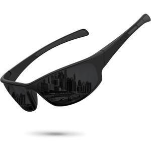 Ofwin Sports Polarized Sunglasses for Men Women Wrap Around Sun Glasses Fishing Cycling Driving Running UV Protection Black