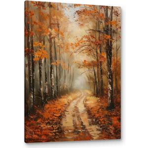 PHAMTE Fall Vintage Landscape Wall Art Decor Canvas, Fall Autumn Vintage Rustic Moody Pictures Wall Decor Decorations Art for Living Room Home, Vintage Framed Canvas Artwork for Walls Wall Decor 16x24