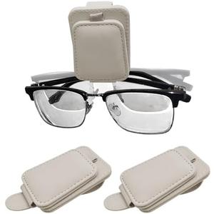 JYMAOYI 2 Pack Leather Car Sunglass Holder, Magnetic Leather Glasses Eyeglass Hanger Clip for Car, Sunglass Clip Glasses Holder for Car Visor-Beige