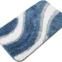 KAMA BRIDAL Microfiber Bath Mat Non-Slip Bathroom Floor Rugs Fast Water Absorbent Shower Mat Ultra Soft Bath Rug Anti-Slip Backing Machine Wash Blue 12x24