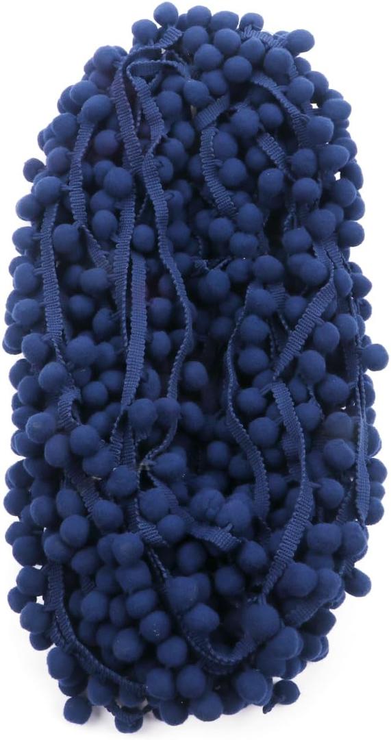 YYCRAFT 10 Yards Ball Fringe 1" Wide Pom Pom Trim Ribbon Sewing(Pom Size 15mm, Navy)