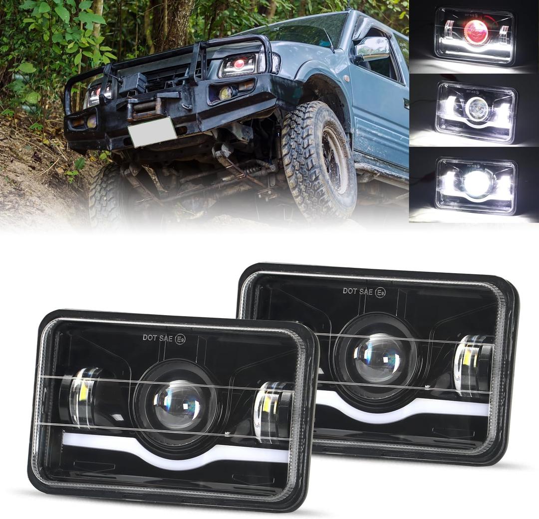 DING.PAI 2PCS 4x6 inch LED Headlights DOT with Red Evil Eye Rectangular Replacement Headlight Compatible with Chevy S10 K5 K10 K2 C10 Silverado V10 Oldsmobile Cutlass Calais 1980-1991 Ciera 1982-1996