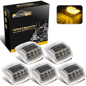 Partsam 5pcs 17 LED Clear Lens 5 * 3.75" Amber Cab Marker Top Roof Running Truck Cab Light Waterproof Top Reflective Lights Compatible with Peterbilt/Kenworth/Freightliner/Mack/