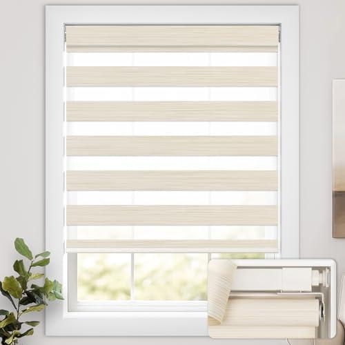 UNISHADES No Drill Cordless Zebra Blinds for Windows, Linen High Precision Fabrics, 46" W x 64" H Linen - Beige