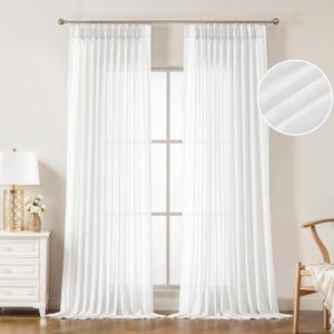 WEST LAKE Bright White Pinch Pleat Sheer Window Curtain Panels 95 Inches Length,Soft Retro Drapes for Bedroom Living Room Sliding Patio Door,Textured Window Treatment,Custom Multi Size,58" Wx95 Lx2