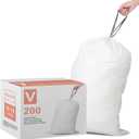 Code V 200 Count Heavy Duty Trash Bags Custom Fit 4.2-4.8 Gallon / 16-18 Liter with Reinforced Drawstring Compatible with simpleman Code V Heavy Duty White Garbage Liners Leak-Proof & Tear Resistant