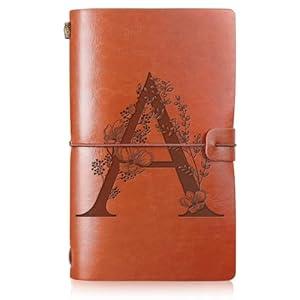 Booson Initial Leather Travel Journal Monogrammed Notebook Appreciation Gifts Refillable Personalized Diary Writing Notepad for Women Graduation Birthday Christmas (A)