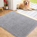 OLANLY Dog Door Mat for Muddy Paws 40x32, Absorbs Moisture and Dirt, Absorbent Non-Slip Washable Doormat, Quick Dry Chenille Mud Mat for Dogs, Entry Indoor Entryway Carpet for Inside Floor, Light Grey
