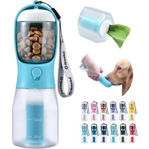 Cibaabo Dog Water Bottle with Food Container & Poop Bag Holder, Travel Water Bowl, Portable Pet Dispenser, Dog Gifts Stuff Accessories Items, Puppy Essentials for Yorkie Chihuahua Walking Hiking