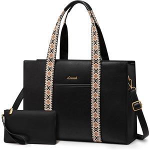 LOVEVOOK Laptop Tote Bag Vintage Leather Computer Bag 2PCs Briefcase 15.6 Inch Laptop Bag for Women,Office Gifts for Women
