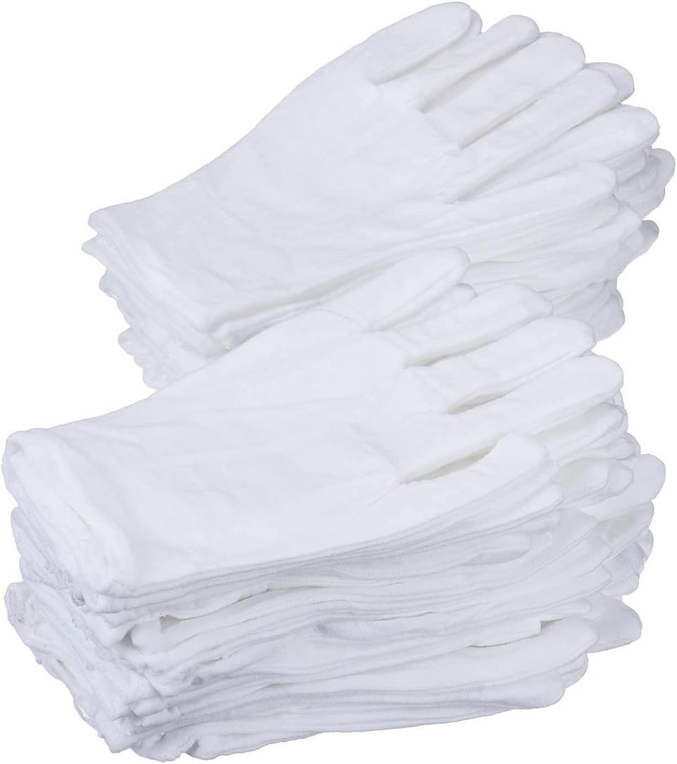 EBOOT 12 Pairs White Cotton Gloves Soft Cloth Dust Gloves for Serving Inspection Costume Work Glove Liners for Serving Costume Coin Jewelry Silver Inspection(Medium)